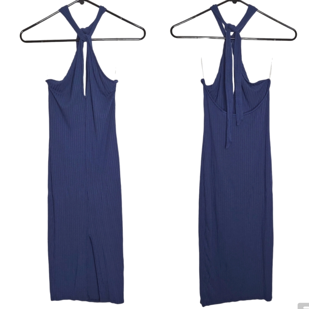 May Pink Womens Sexy Casual Halter Backless Ribbed Blue Spring Dress Size Medium